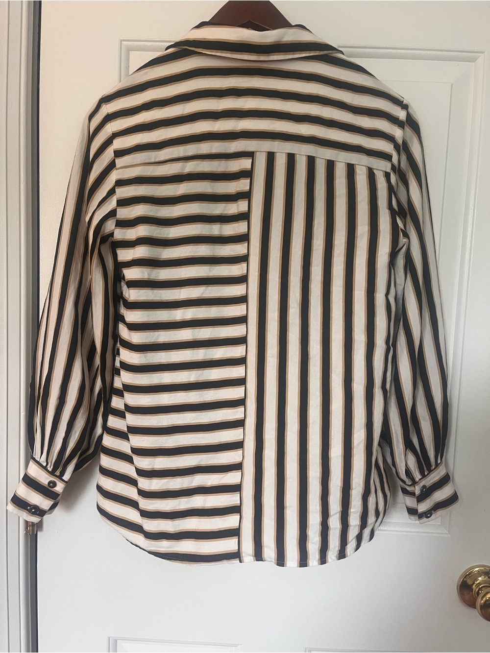 Anthropologie Maeve Striped Button-Up Shirt in White, Black & Tan